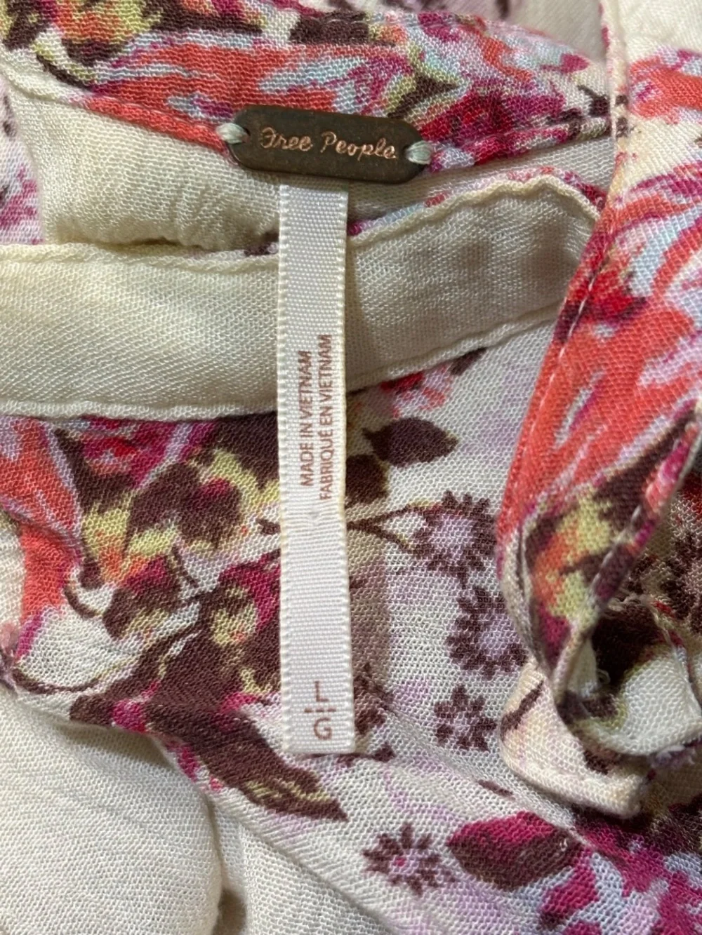 EUC ✵☽Free People☾✵ Sleeveless Ivory Pink Floral V Neck Mini Swing Dress | Large